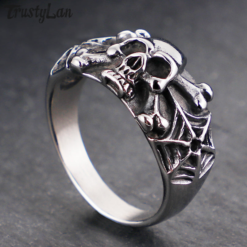 Gothic Stainless Steel Skull Rings Man Punk Rock Skeleton