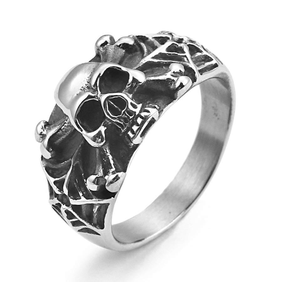 Gothic Stainless Steel Skull Rings Man Punk Rock Skeleton