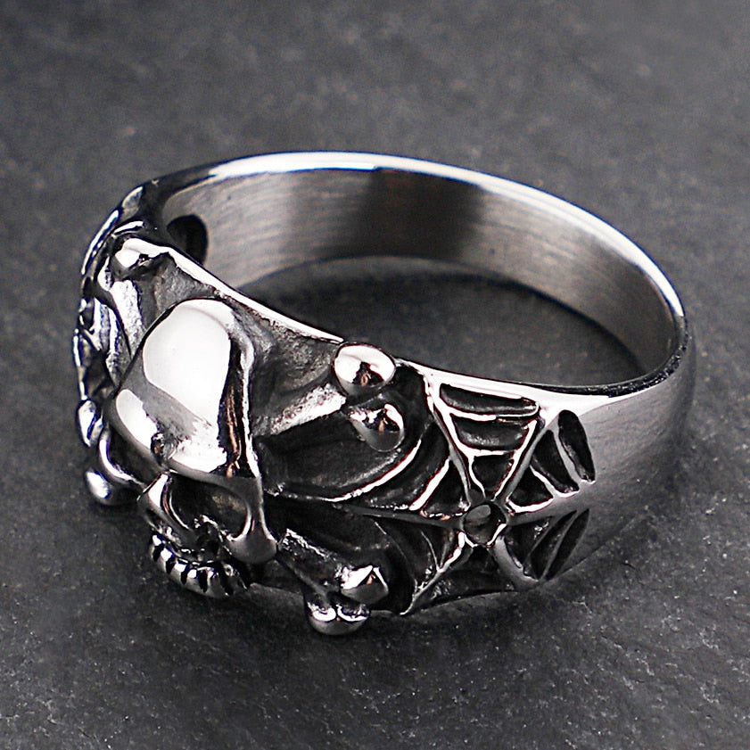 Gothic Stainless Steel Skull Rings Man Punk Rock Skeleton