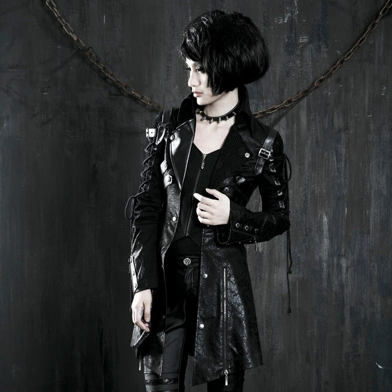 Gothic Vintage HandsomeFaux Leather Long Coats for Women Steampunk Autumn Winter Rubber Sleeve Punk Jacket Fashion Windbreakers