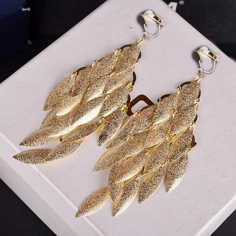 New Design Vintage Fashion Scrub Leaf Clip on Earrings Without Piercing