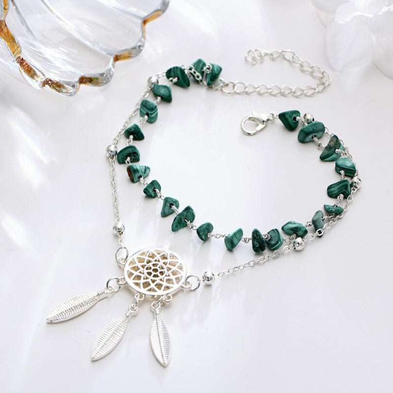 Grace Moments Bohemia Handmade Irregular Stones Anklet For Women Lucky Dreamcatcher Alloy Chain Summer Beach Foot Jewelry