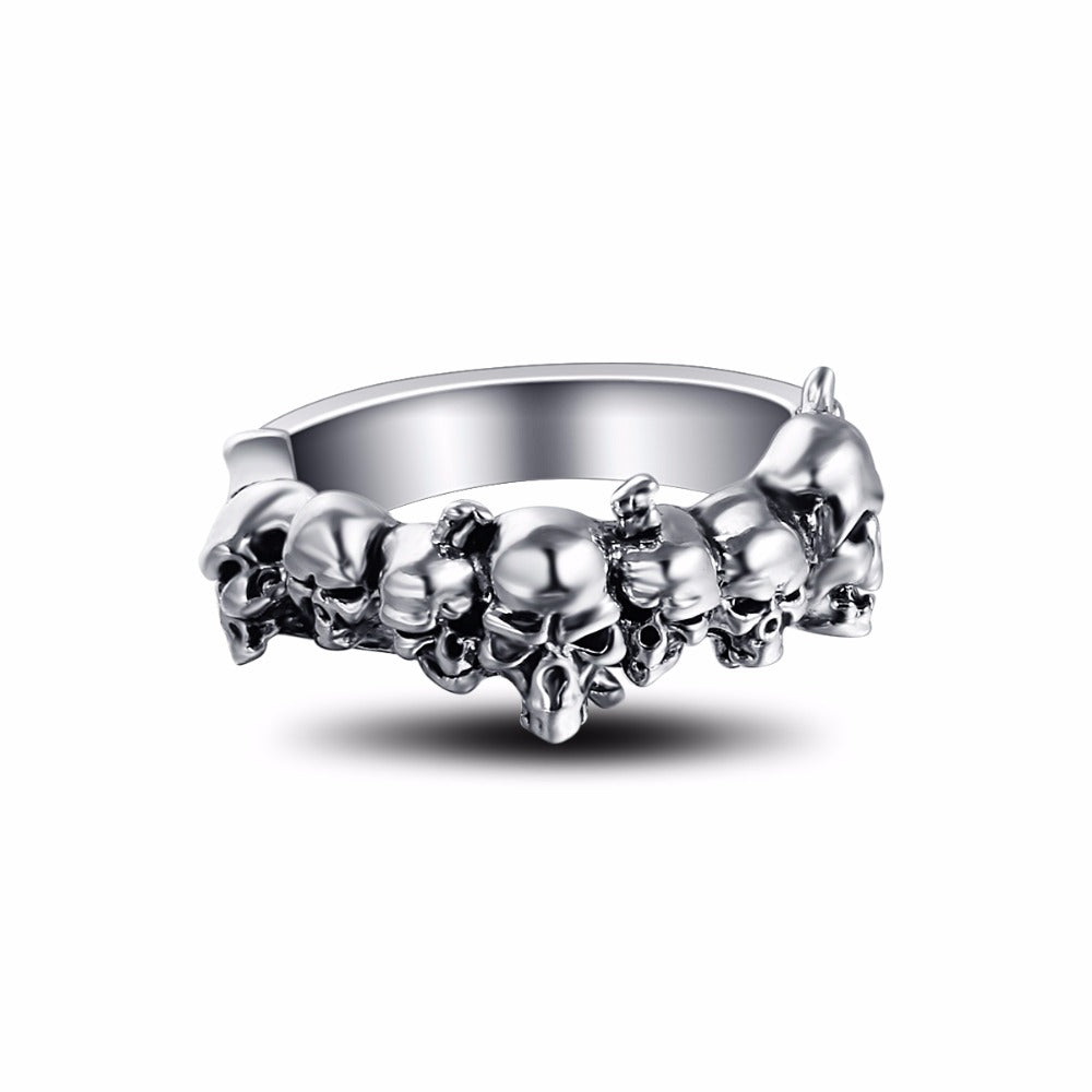 Graduation Pinky Cool Boho Silver Gothic Punk Skull Big Adjustable Rotating Bikers Motorcycle Skull Band Rings Men Boy Jewelry