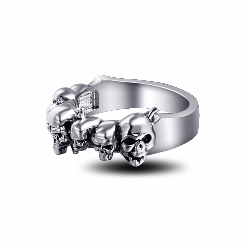 Graduation Pinky Cool Boho Silver Gothic Punk Skull Big Adjustable Rotating Bikers Motorcycle Skull Band Rings Men Boy Jewelry