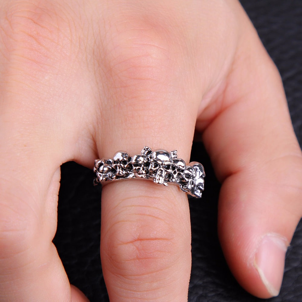 Graduation Pinky Cool Boho Silver Gothic Punk Skull Big Adjustable Rotating Bikers Motorcycle Skull Band Rings Men Boy Jewelry