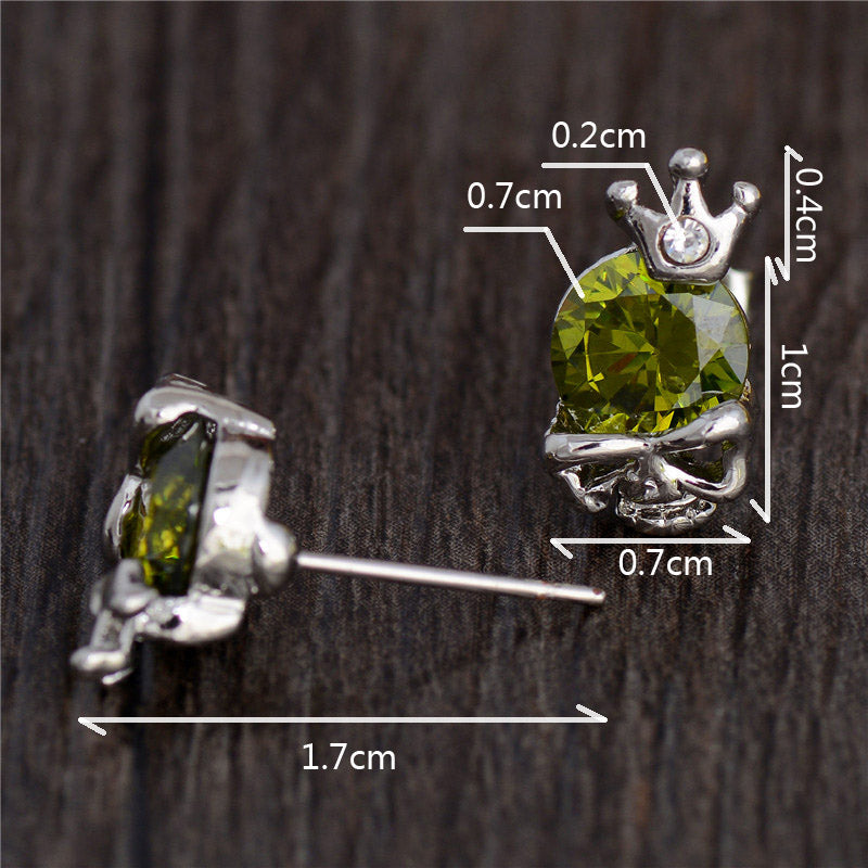 Hot Silver Color Cubic Zirconia CZ Cute Skull Pretty Stud Earrings For Women Girls 7 Colors Nice Shipping