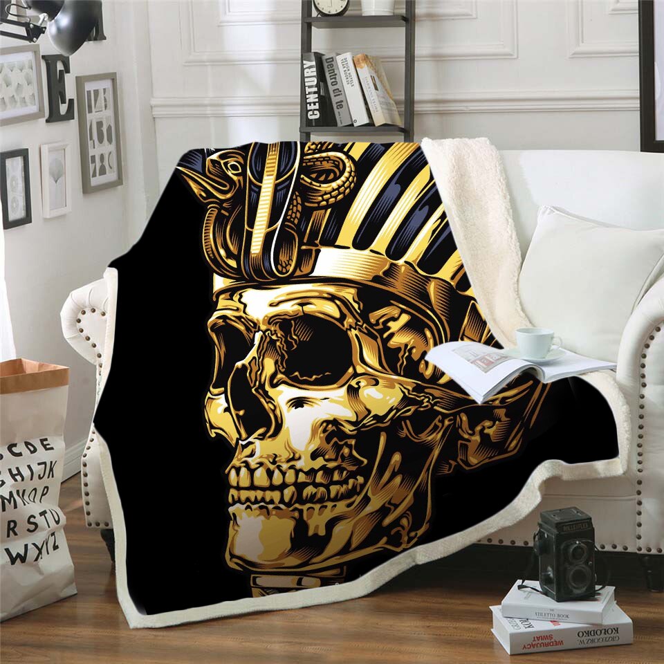 Skull Gothic Fleece Blanket for Beds Thick Quilt Fashion Bedspread Sherpa Throw Blanket