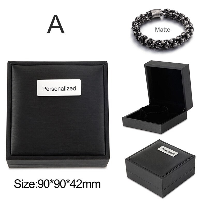 Punk Skull Bracelets Men Stainless Steel Shiny Matte Skull Charm