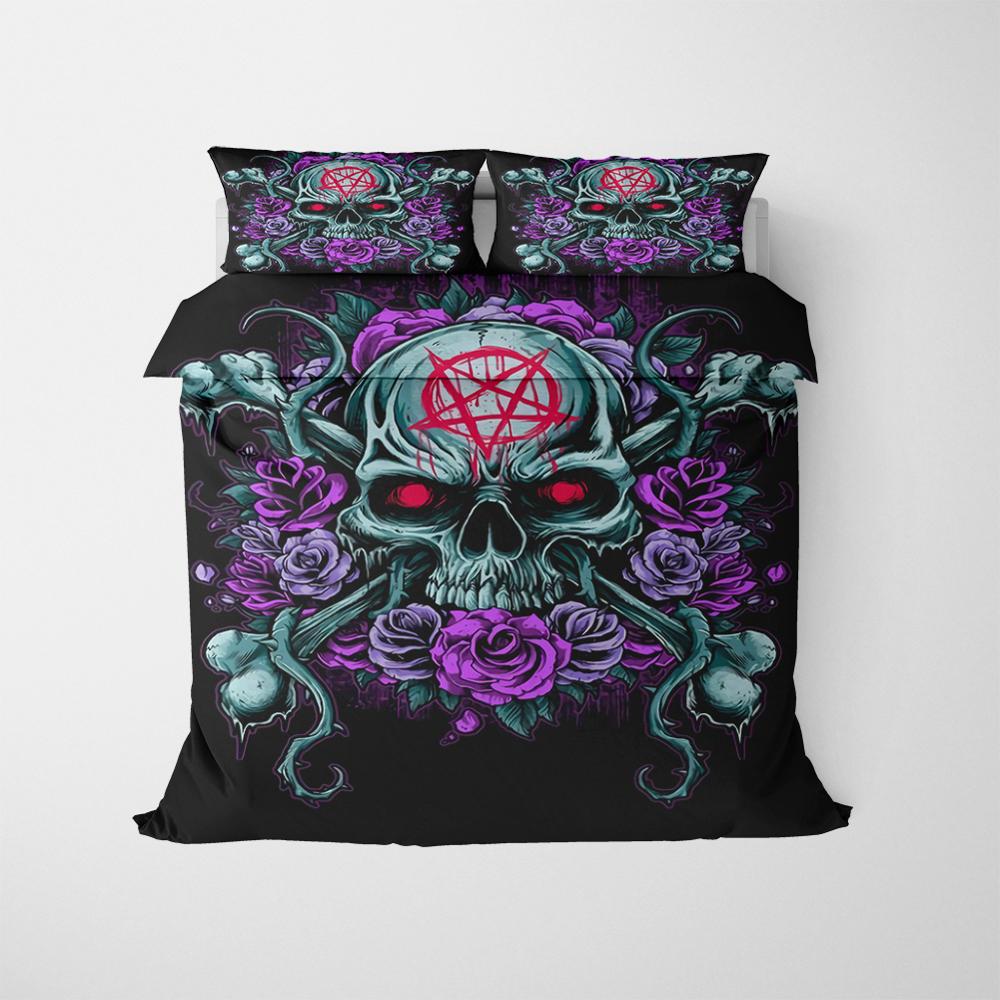 3D Luxury Flower Skull Bedding Set Duvet Cover Set
