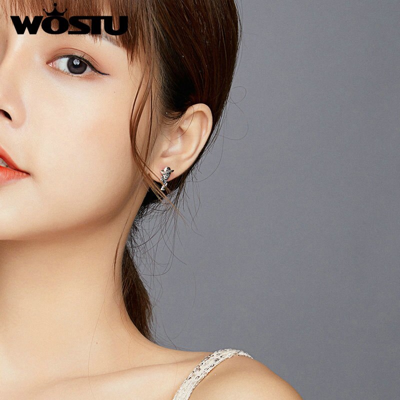 Wostu Oxidized silver Stud Earrings for Women Skull Man with Guitar Jewelry Gift