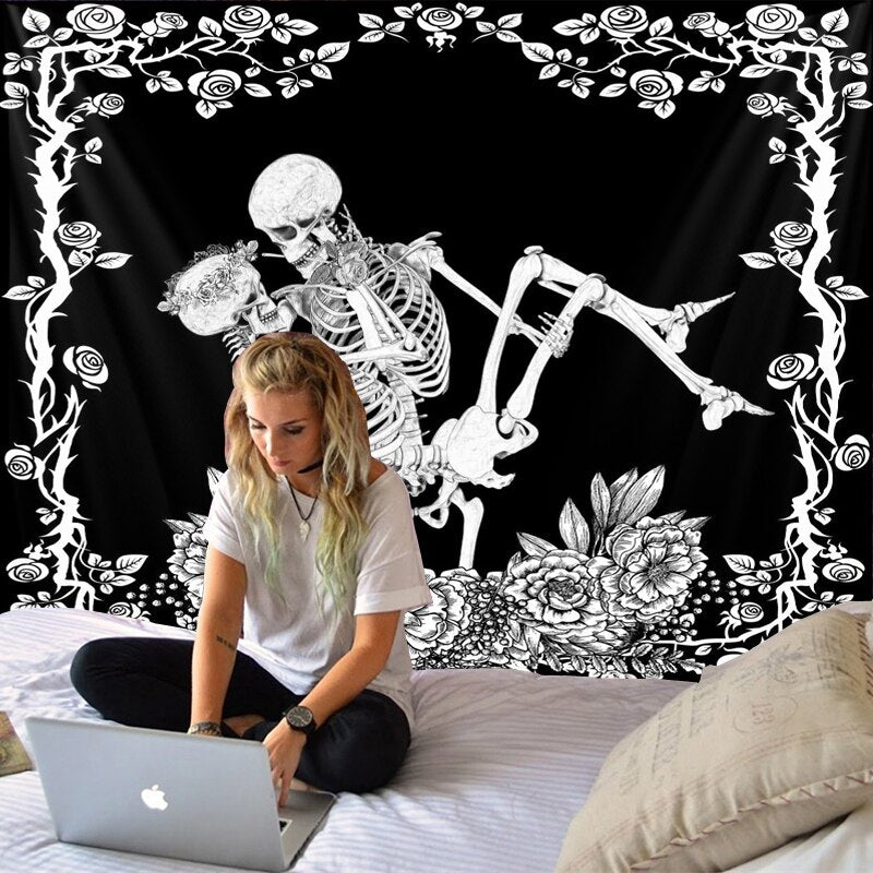 Tarot skull flower Pattern Blanket Indian Mandala Tapestry Wall Hanging
