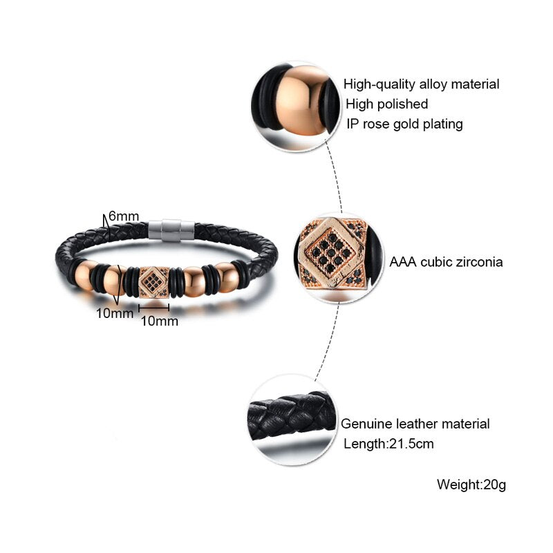 2020 Fashion Punk Stainless Steel Leather Beaded Braclet