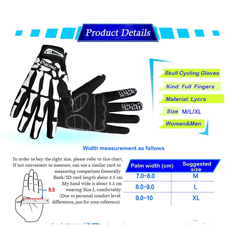 Men Women Skull Graffiti Cycling Gloves Non-slip Silicone GEL Mountain MTB Bike Gloves Full Finger Riding Bicycle Sports Gloves