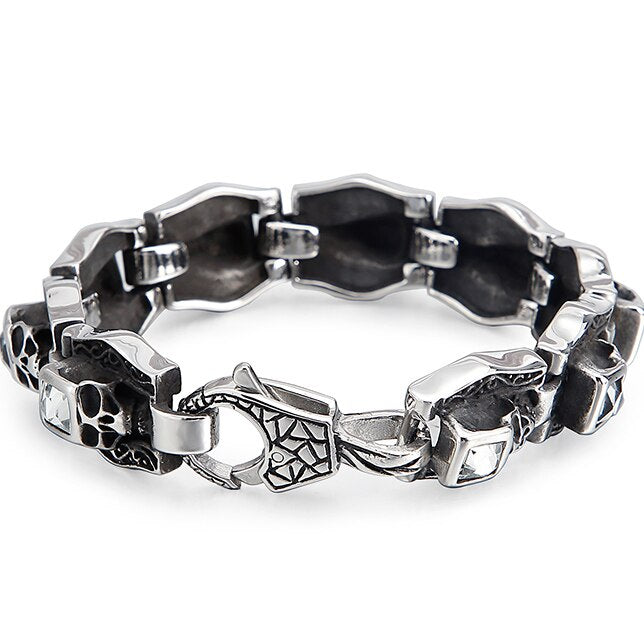 Gothic Skull Bracelets For Men Stainless Steel 3D Skeleton Chain