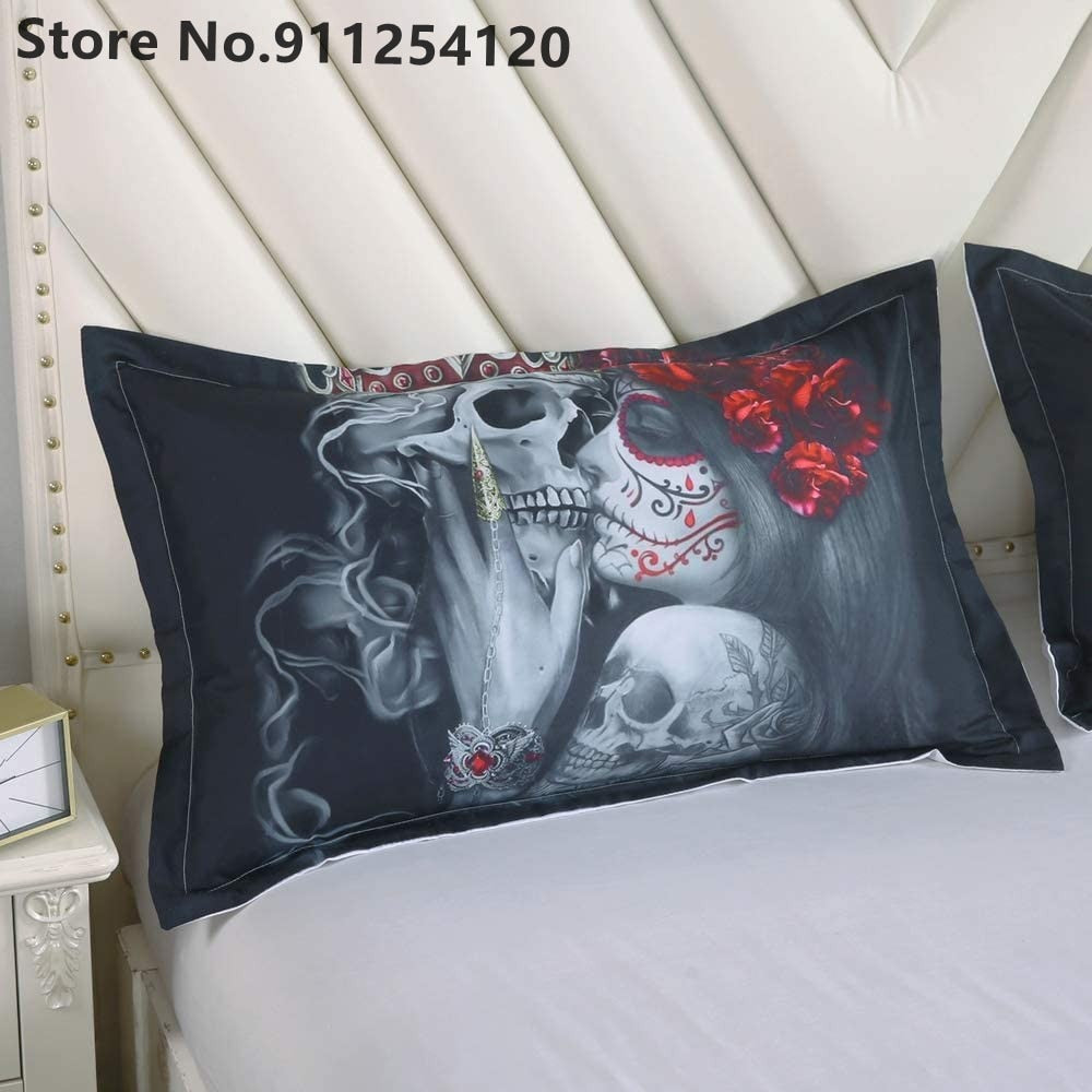 3D Dead Sugar Skull Duvet Cover Sets Girl Kissing Skull Bed Cover