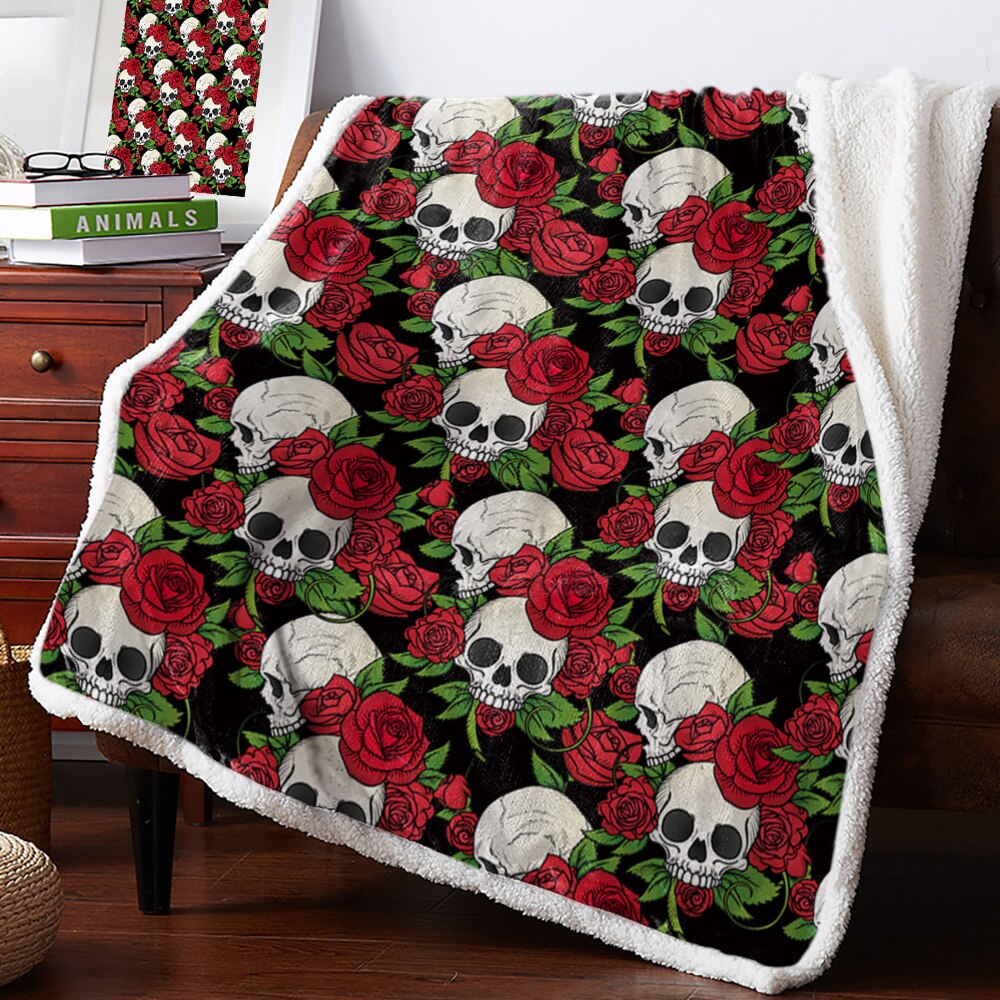 Sword Pirate Skull White Black Blanket Floral Fleece Blanket