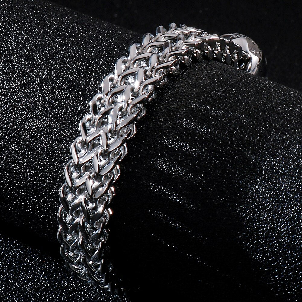 Gothic Double Skull Bracelet For Men 316L Stainless Steel Heavy