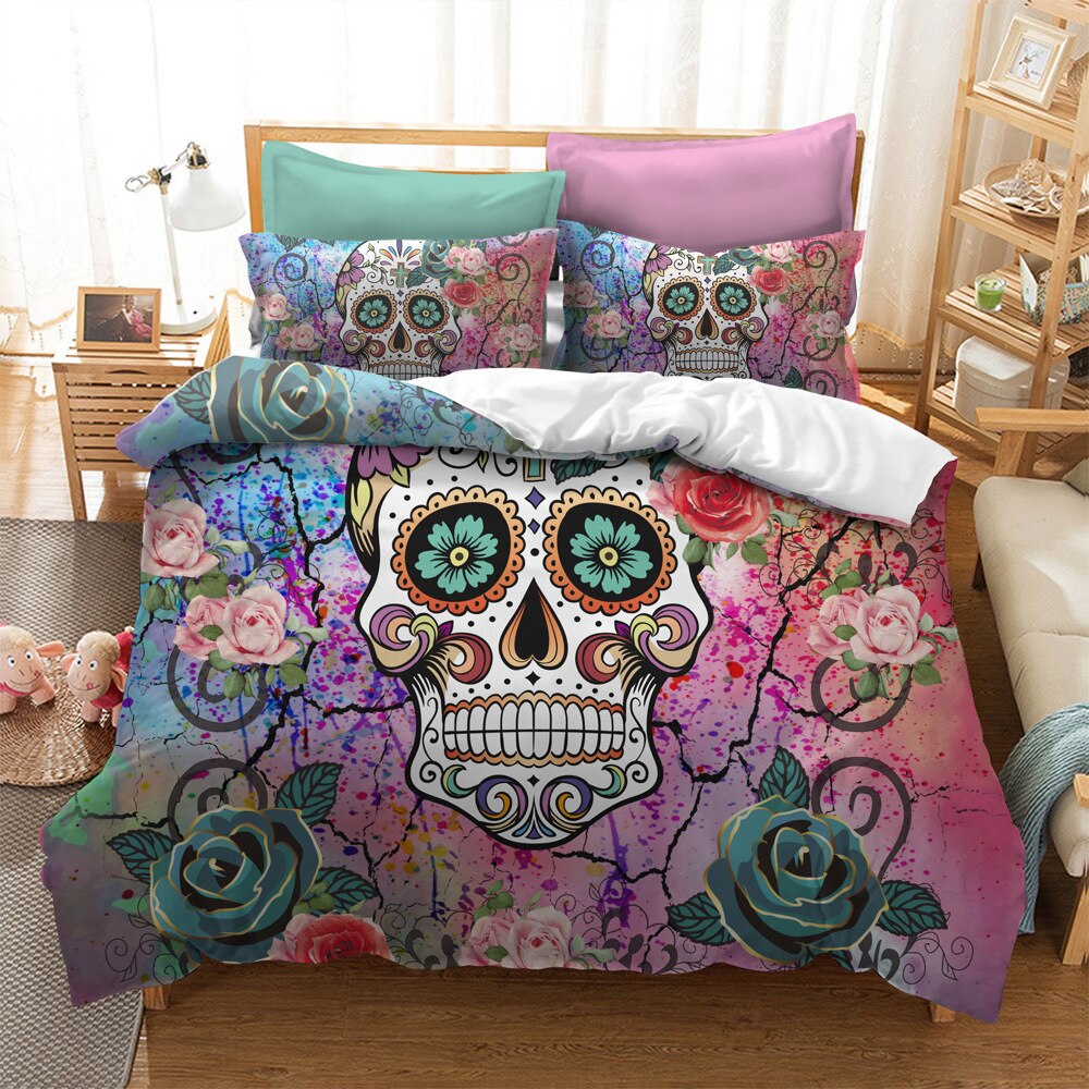 Sugar skull Bedding Sets king beauty kiss skull Duvet Cover Bed
