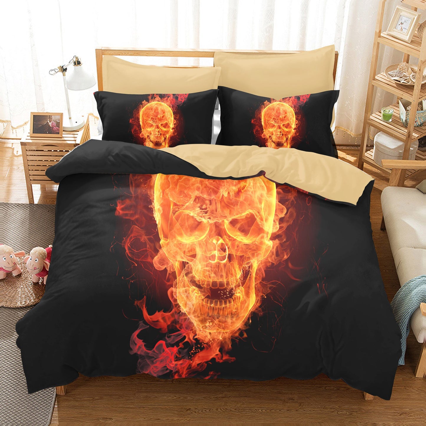 3D Sugar Skull Bedding Set 3 pcs Polyester Black Duvet Cover 240x220