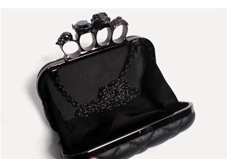 Skull ring woman evening bag vintage plaid woman clutch bag