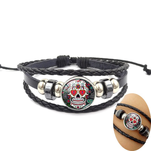 Sugar Skull Snap Button  bracelet For Women Men 18mm Glass