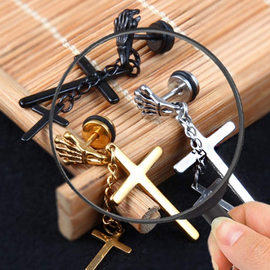 2pcs Unisex Mens Stainless Steel Double Cross Pendants Dangling
