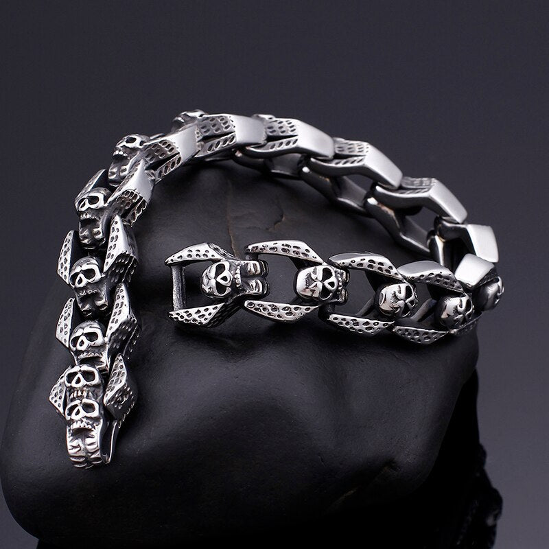 Skull Charm Bracelet Blacken Metal Stainless Steel Wrist Band Gothic Bracelets
