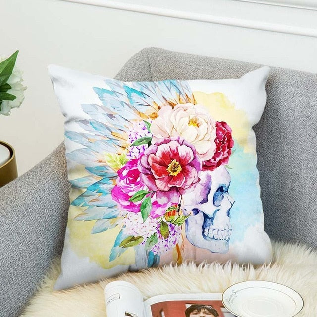 3D Printed Sugar Skull Cover Polyester Cushion Cover Home Bedroom Hotel Car Decoration