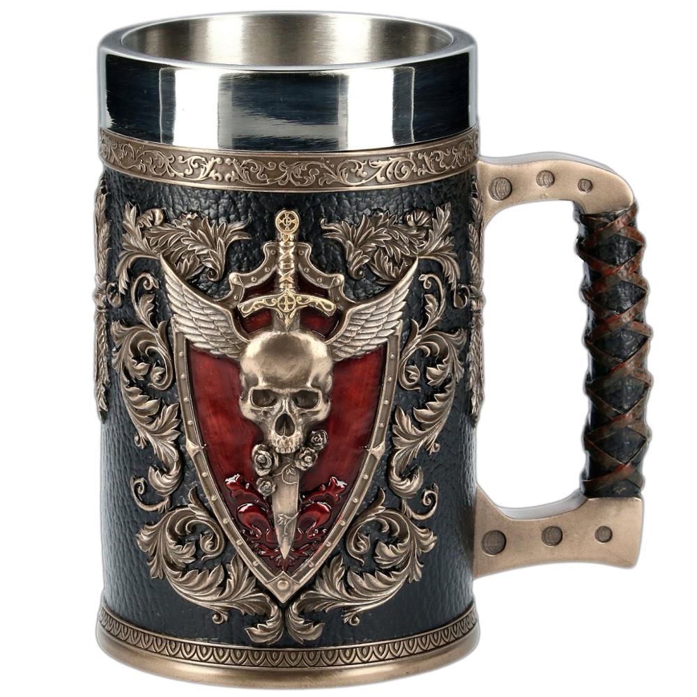 3D Beer Mugs Stein Tankard Double Headed Eagle Winged Sword And Shield Skull
