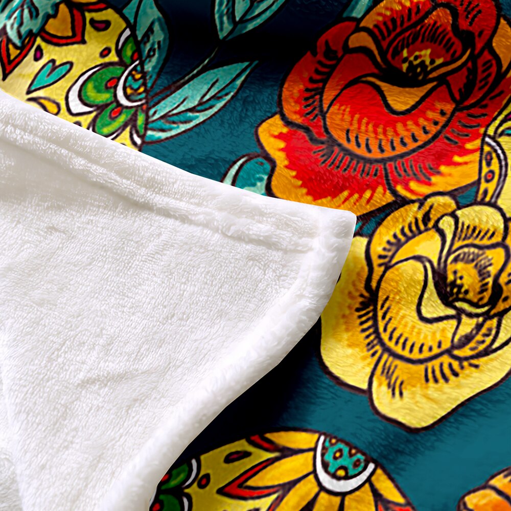 Floral Skull Flannel Blanket Super Soft Plush Sofa Couch Bed Office Travel