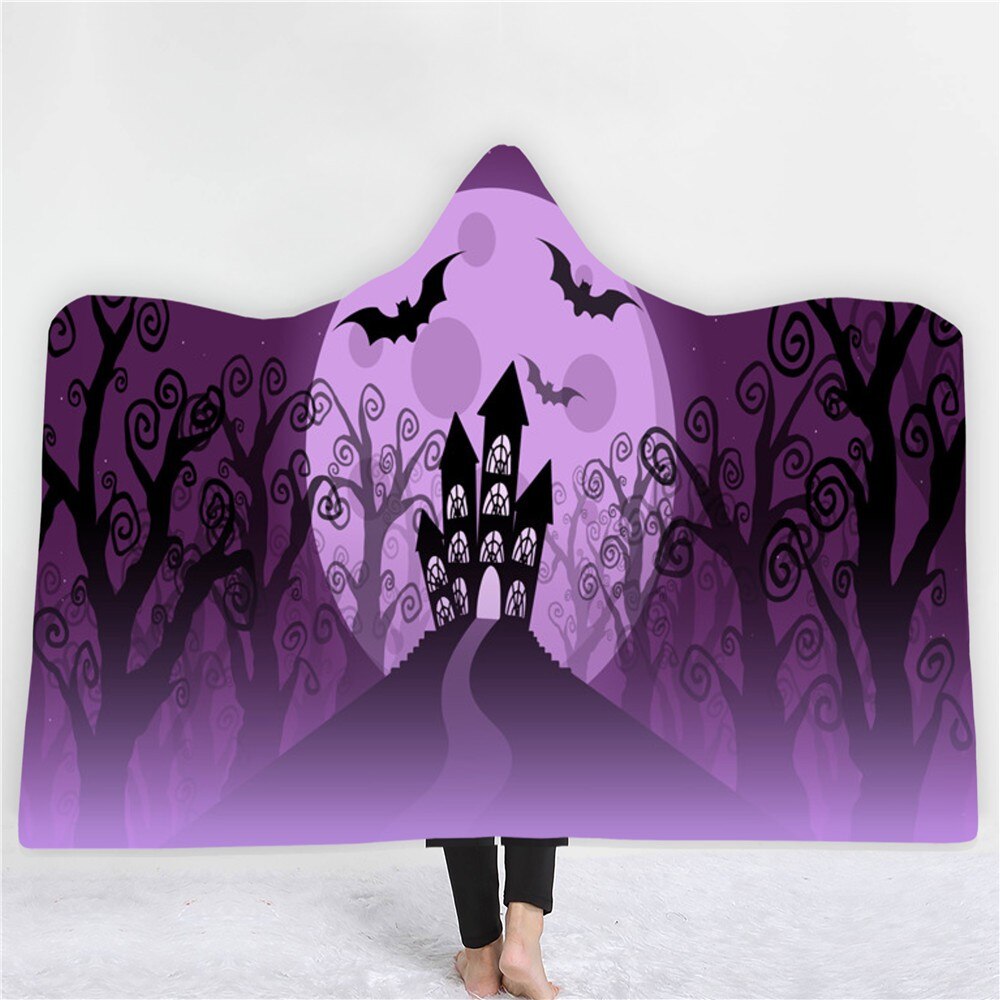 Skull Pumpkin Hooded Blanket Happy Halloween Fleece Blanket 3D Print
