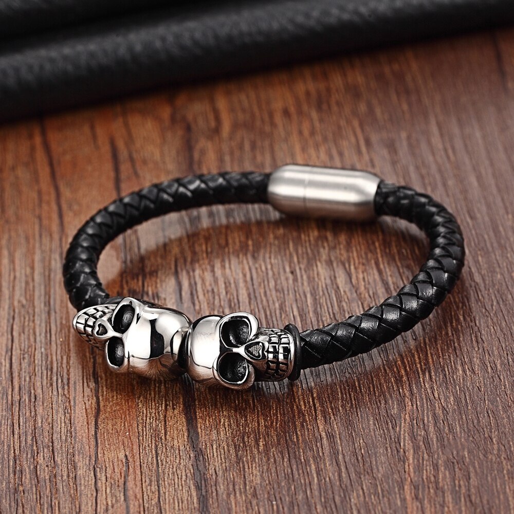 New Fashion Men Jewelry Black Braided Leather Bracelets