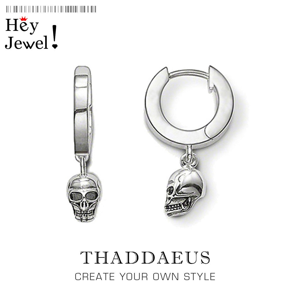 Hinged Hoop Earrings Skull,2017 Brand New Ts Gift In 925 Sterling Silver