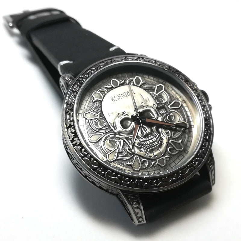 Fashion 3D SKULL Men Watches Luxury Retro Leather Casual Quartz Wrist Watches