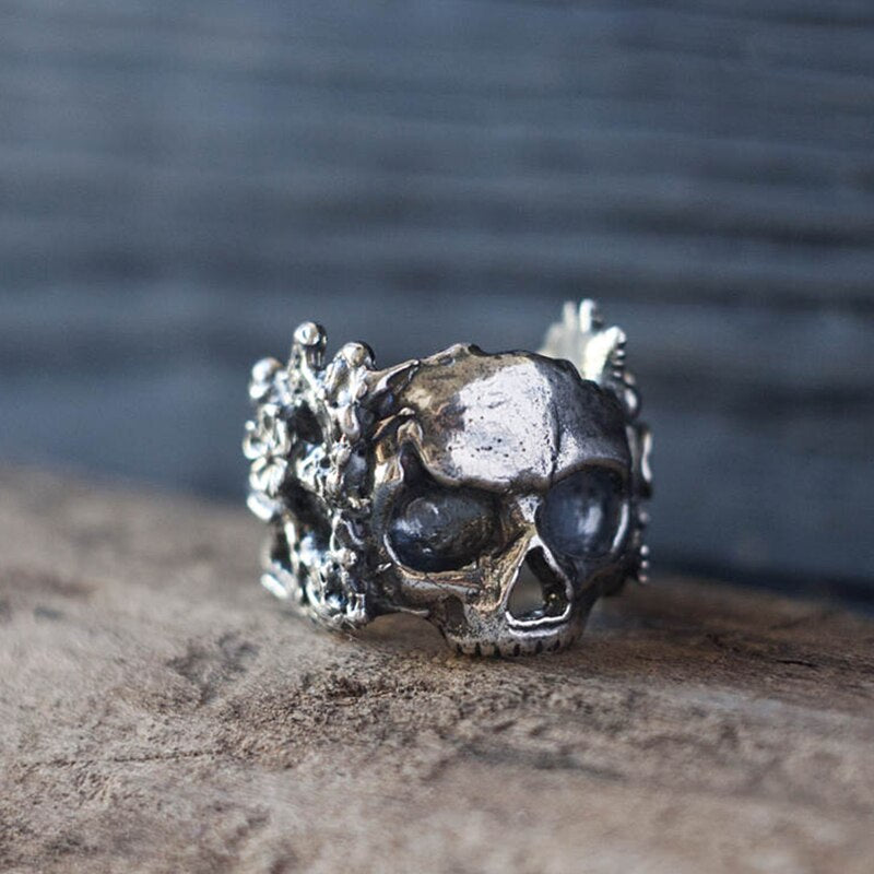 Gothic Mexican Flower Sugar Skull Rings Women Stainless Steel Punk Flowers Ring Jewelry