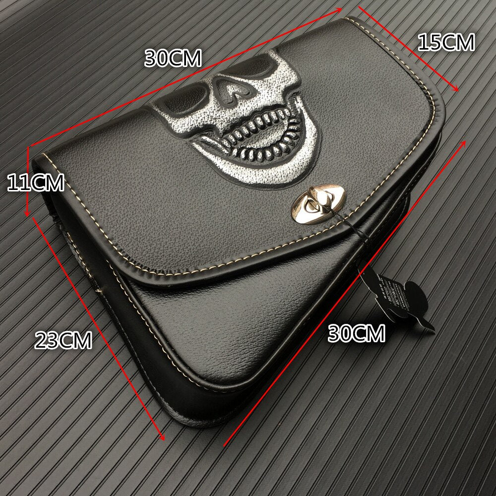 Motorcycle Tool Skull Logo Black PU Leather Saddle Bags