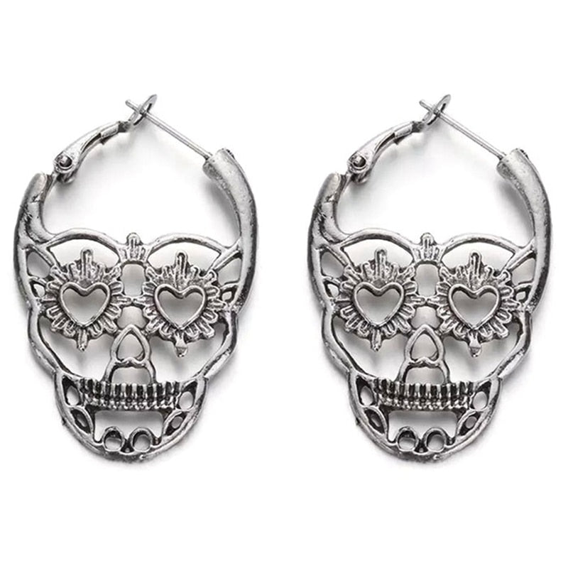 Vintage Punk Gothic Skull Earrings Textured STextured Kull Bones Earrings