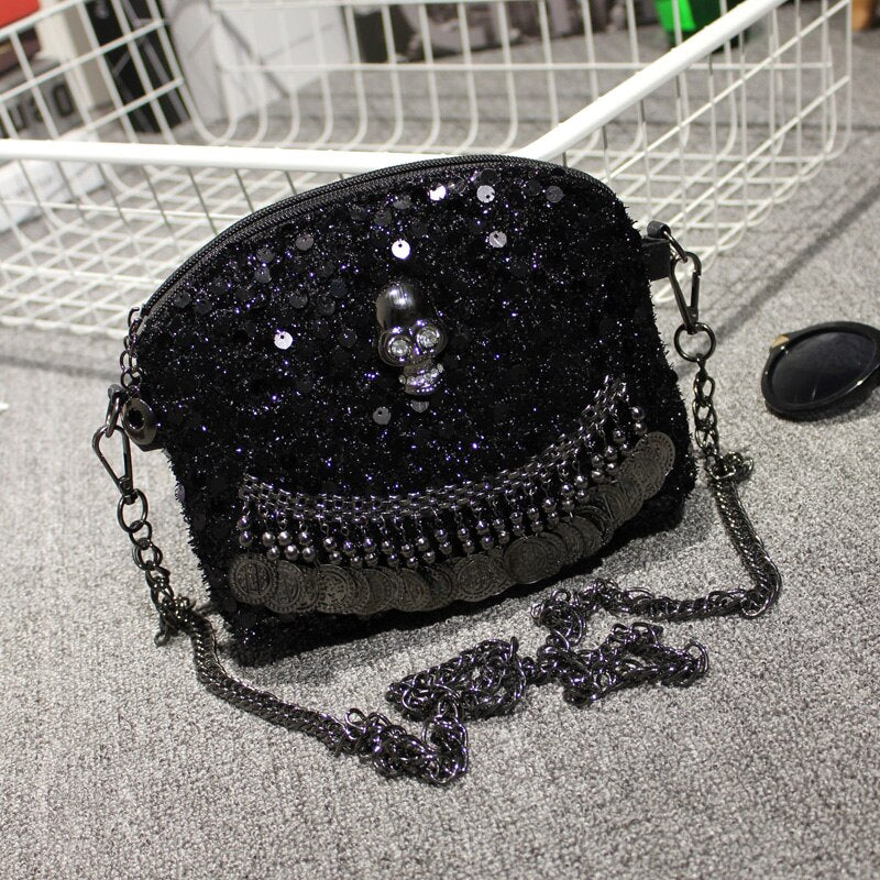 2019 New Designer Women Tassel Skull Chain Bag