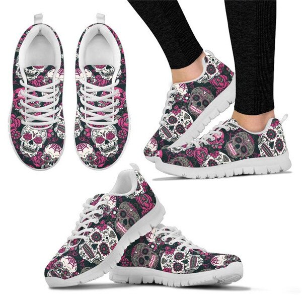 Classic Sugar Skulls Print Breathable Flat Women Shoes