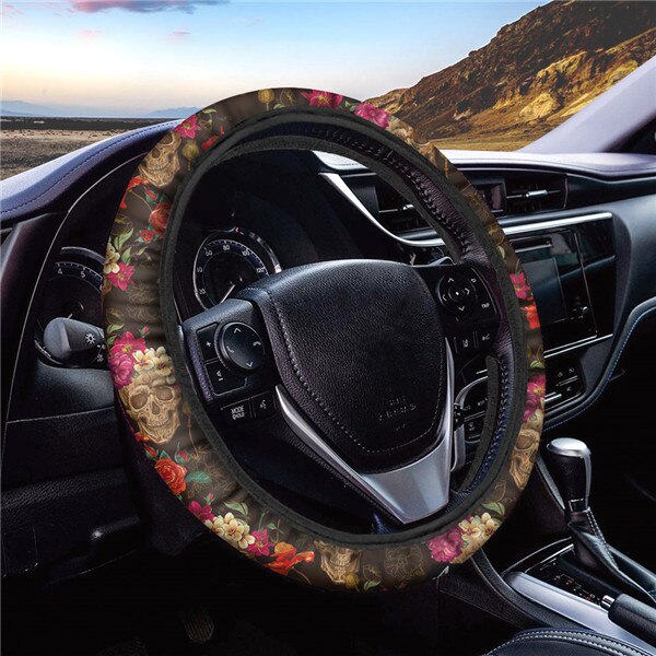 Sugar Skull Printed Full Lined Soft Padding Steering Wheel Cover