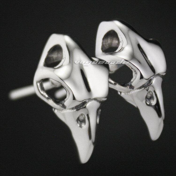 925 Sterling Silver Skull Eagle Hawk Earrings Mens Biker Rocker Stud Earring 8M001