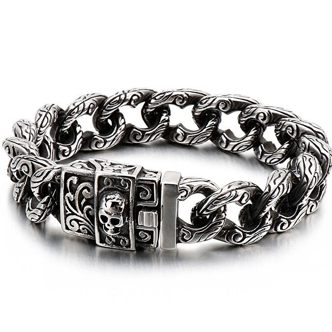 Gothic Mens Skull Bracelet For Men Stainless Steel Biker Viking Charm Bracelets