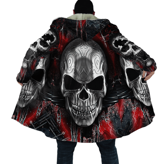 Winter Mens Cloak Gothic Reaper Skull Tattoo Fleece Hooded Cloak Coat Unisex Casual Thick Warm Cape coat, Halloween cloak coat
