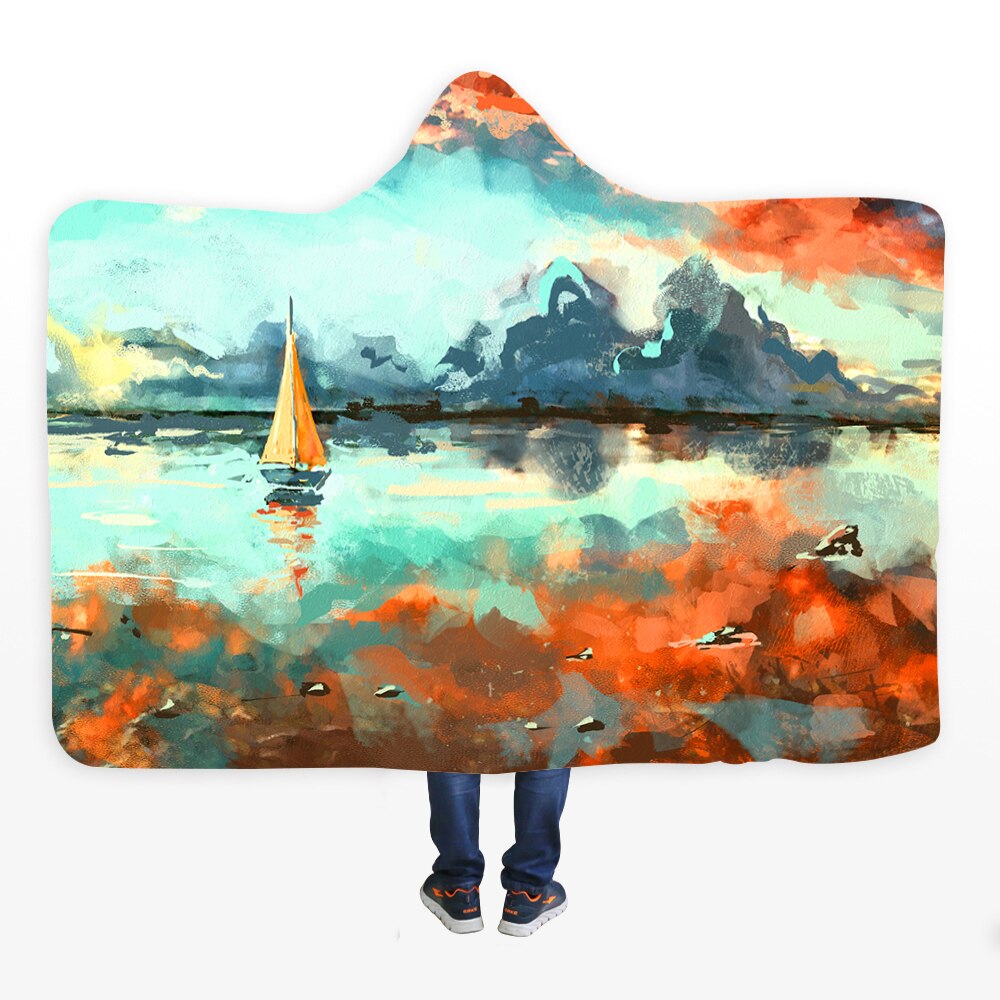 3D Halloween Skull Print Hooded Blanket Comfortable Soft Blanket