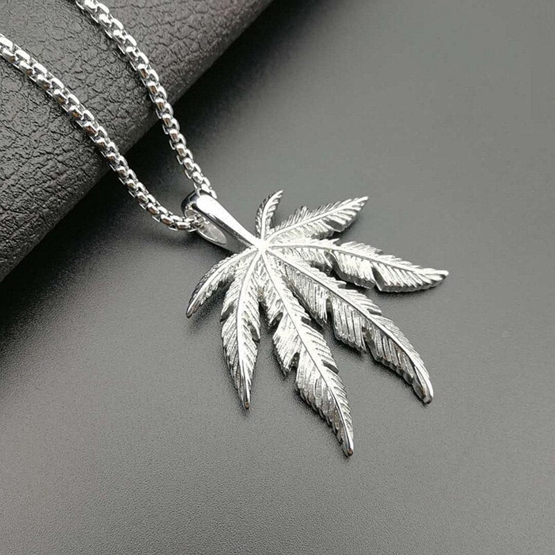 Stainless Steel Marijuana Cannabises Maple Leaf Plant Pendants Necklaces