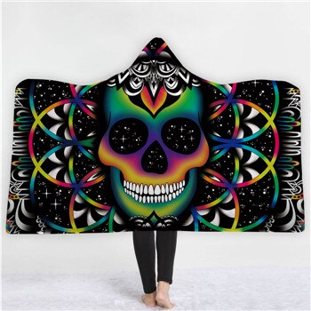Fashion Sugar Skull Flower Hooded Blanket for Adults Floral Gothic