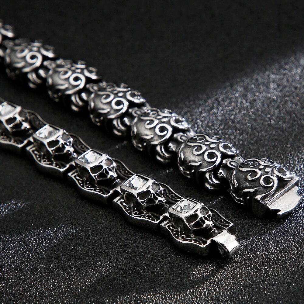 Gothic Skull Bracelets For Men Stainless Steel 3D Skeleton Chain