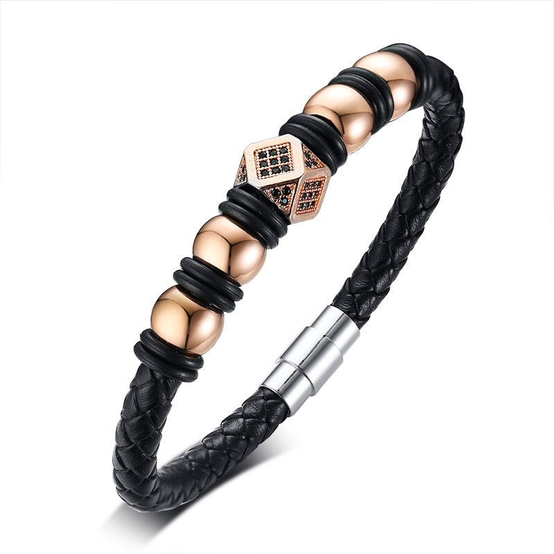 2020 Fashion Punk Stainless Steel Leather Beaded Braclet