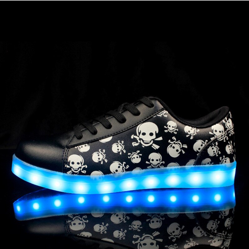New Children Skull Led Light Shoes Kids Fluorescent Sneakers
