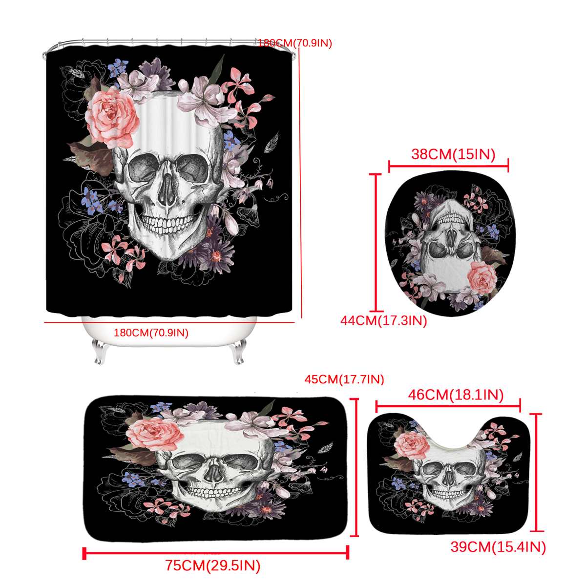 Shower Curtain Creatives Pattern Bathroom Set Bath Mat Set Pedestal Rug Lid Toilet Cover